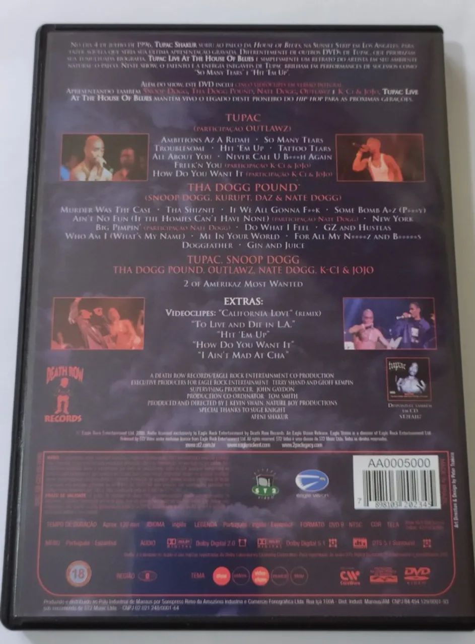 DVD Tupac Shakur Live at The House of Blues Death Row Records Rap