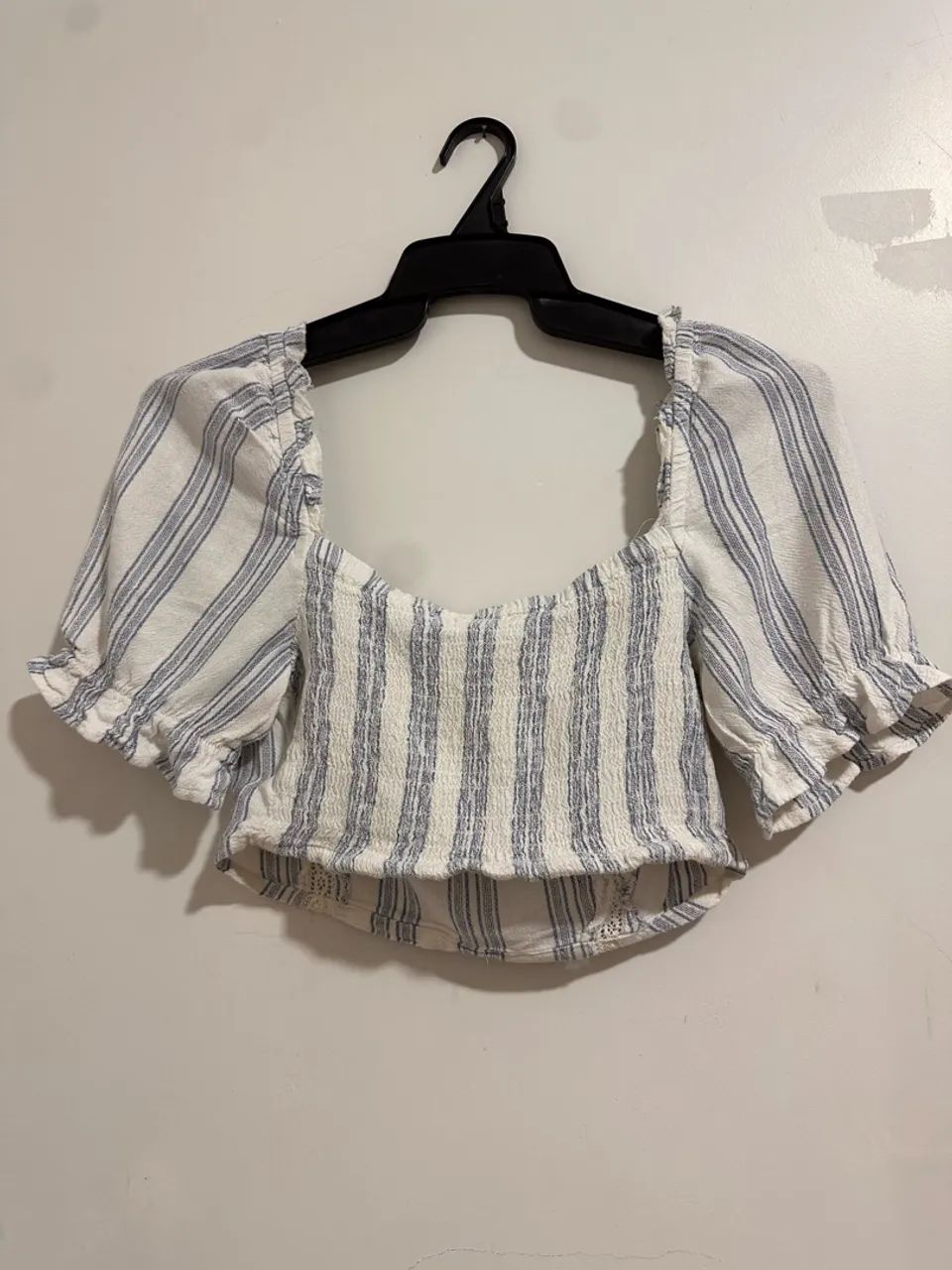 Cropped camponesa - azul com branco - Foto 2