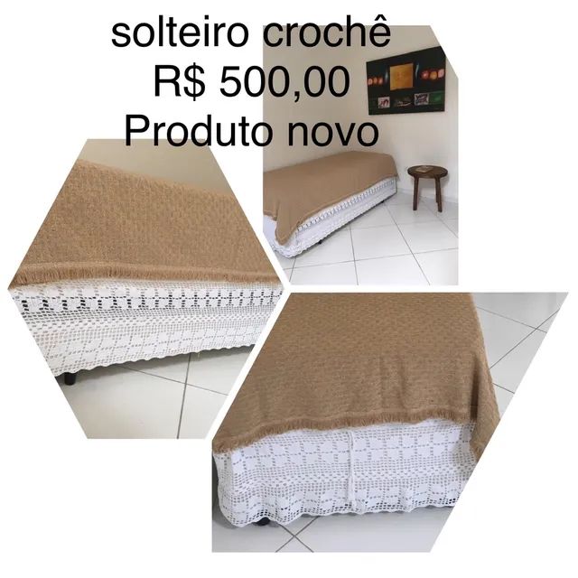 Saia crochê p/ cama box solteiro - Foto 3