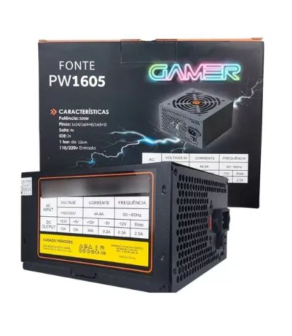 Fonte Gamer Hayom 500w Atx Preto Pw1605 80 Plus