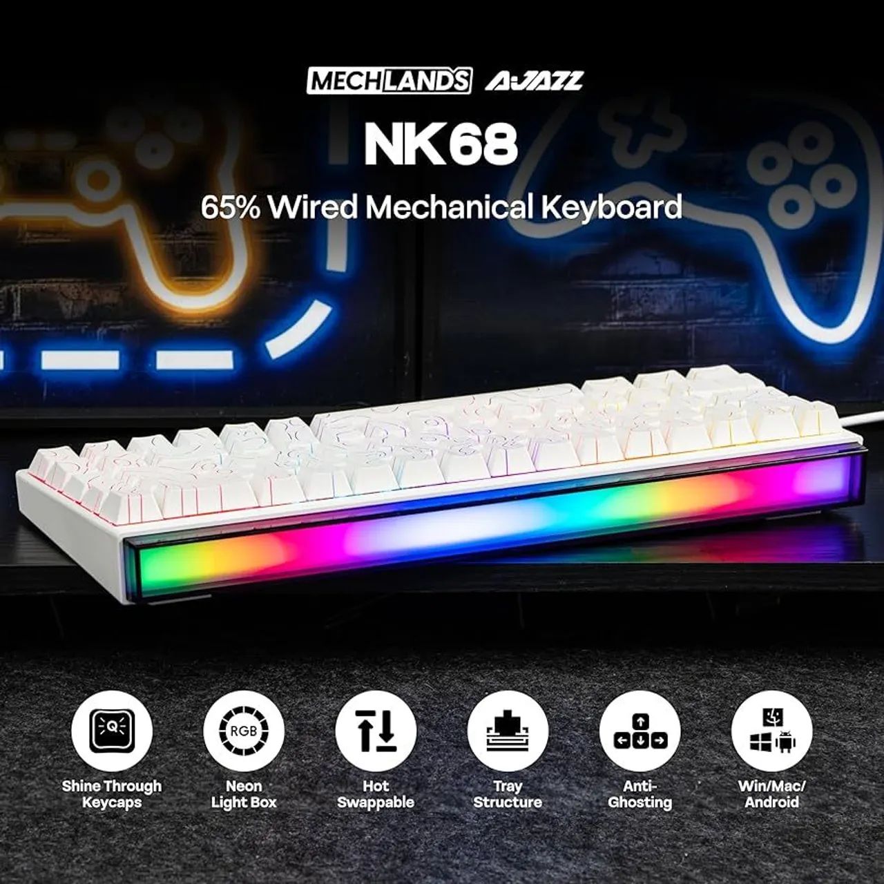 Teclado mecânico Ajazz NK68 RGB Switch red - NOVO - Foto 2