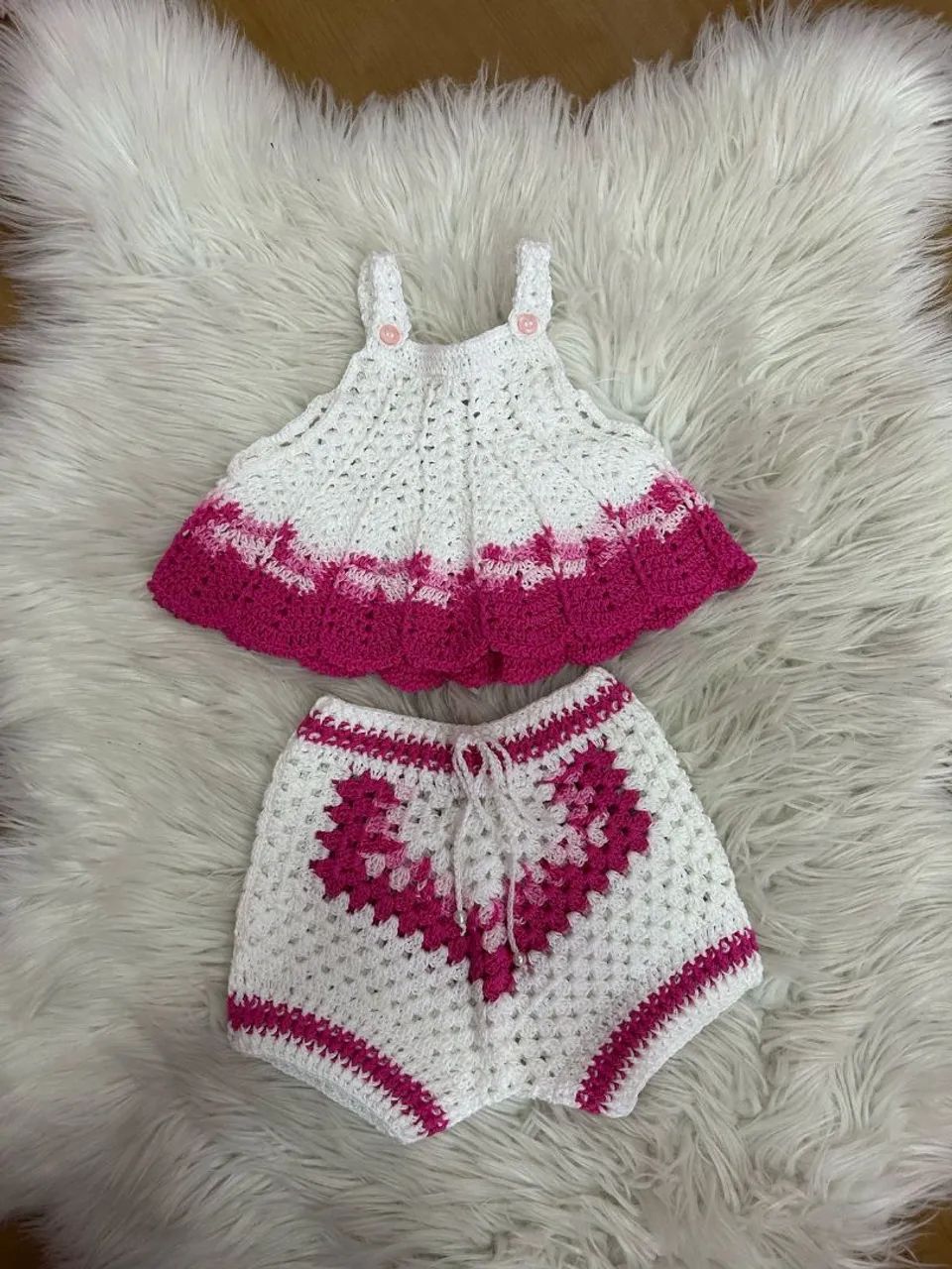 Conjunto de Crochê para Bebê - Rosa e Branco - Foto 3