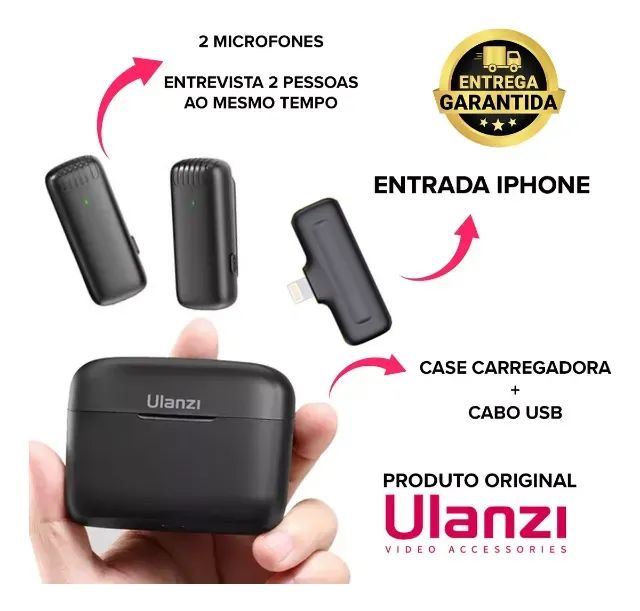  Microfone Lapela Ulanzi J12 sem fio para iPhone Ate  14 com 2 microfones Microfone Lapela - Foto 2