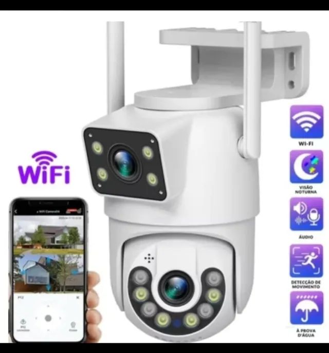 Câmera Externa 2 Lentes Wi-fi 360° Acesso Remoto Via Aplicativo no Celular