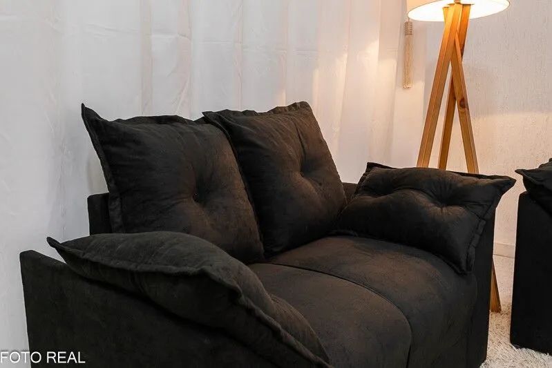 Conjunto Sofá 2 e 3 Lugares Veludinho Preto - Foto 2