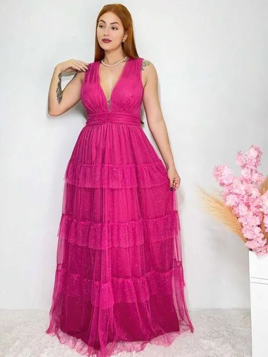 Vestido Rosa de Festa Longo com Glitter