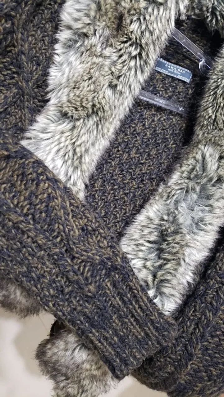 Casaco de Tricô Zara com Pele - Foto 3