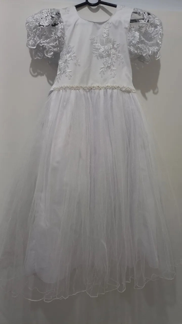 Vestido de Festa Infantil Branco com Detalhes