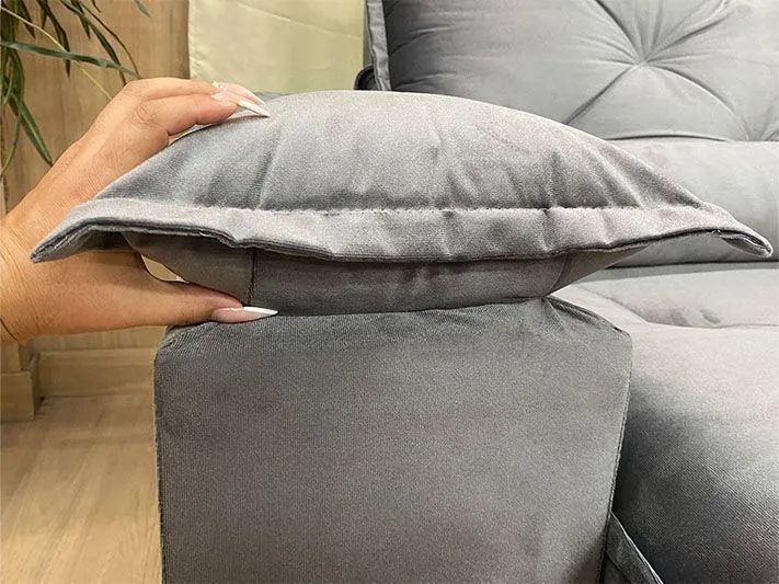 Sofá Retrátil 2 Lugares 180cm Molas Bonnel Veludo Cinza - Foto 3