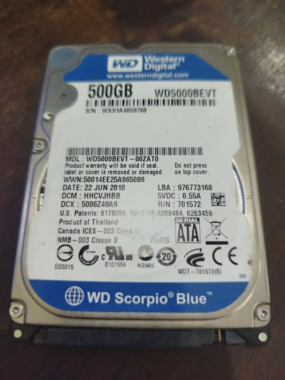 HD P/ NOTEBOOK WESTERN DIGITAL 500GB