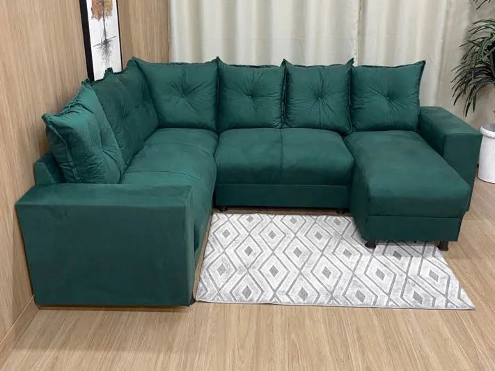 Sofá de Canto 5 Lugares com Chaise Suede Verde - Foto 2