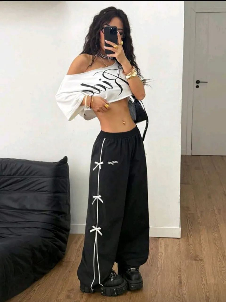 Calça Wide Leg SHEIN Preta (Tamanho G) - Foto 4