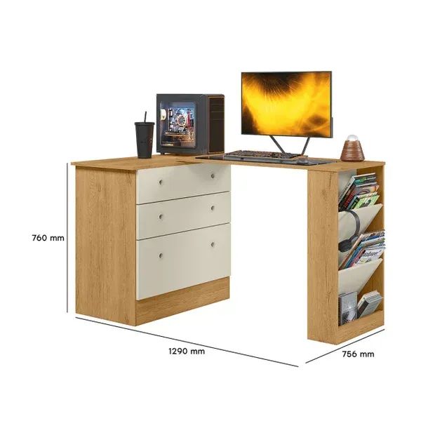 Bancada Mesa Gamer com Cômoda Embutida - Foto 4