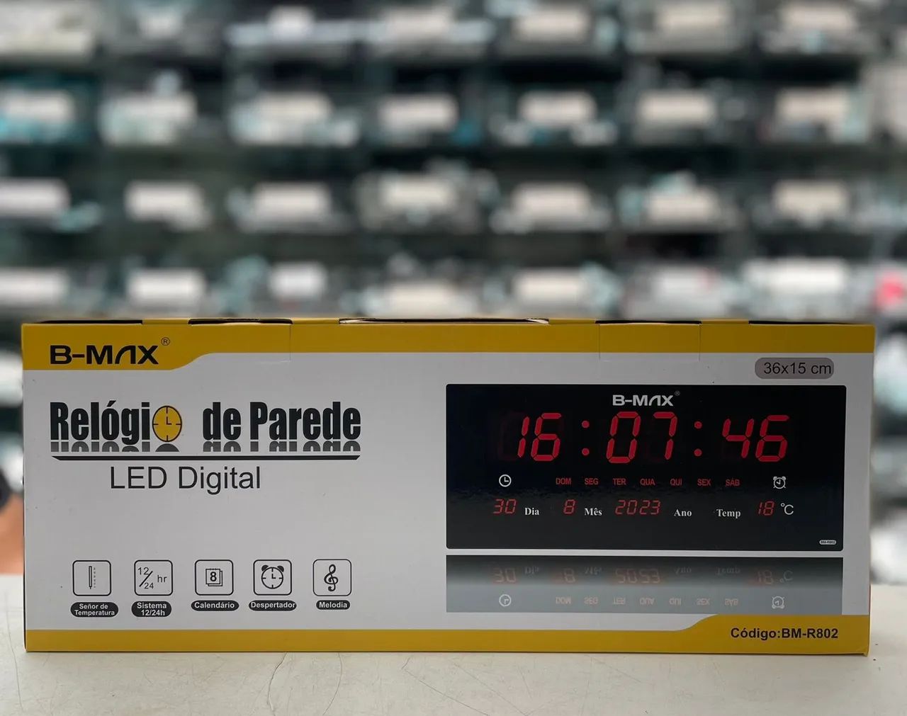 Relógio de Parede Led Digital 36x15cm