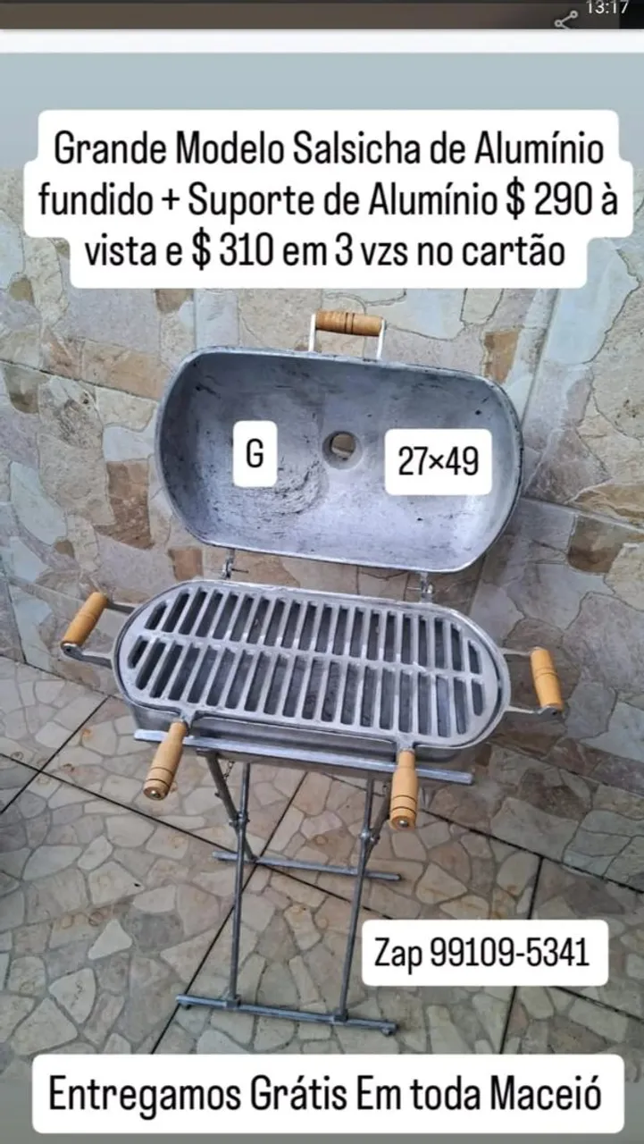 Churrasqueira Salsicha de Alumínio com Suporte de Alumínio