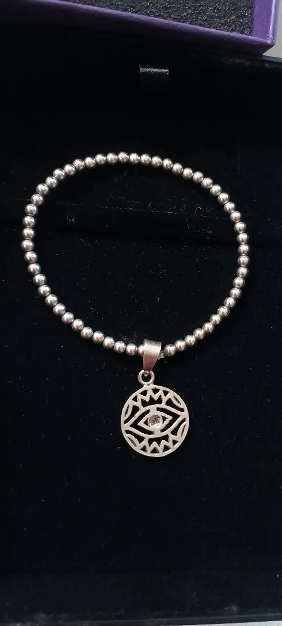 Pulseira Prata 925 com pingente de olho grego 