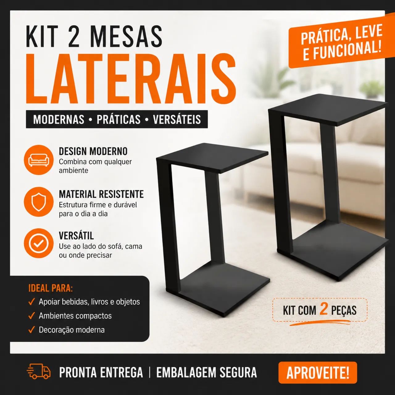 Kit 2 Mesas Laterais Estilo Industrial - Modernas, Resistentes e Pronta Entrega