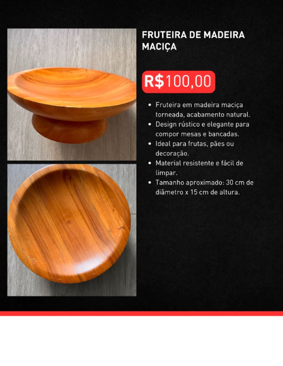 Fruteira de madeira maciça