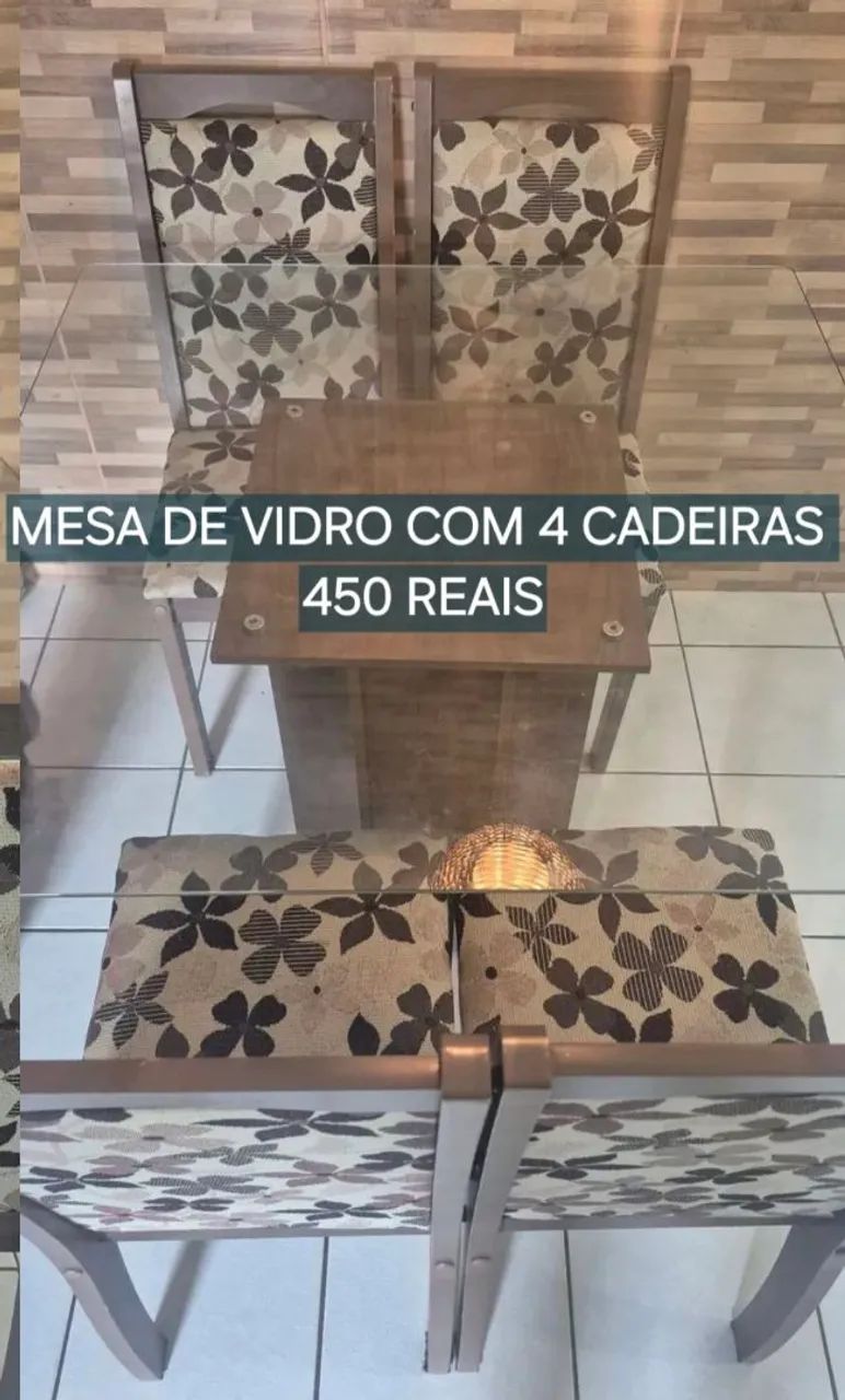 Mesa de vidro com 4 cadeiras. - Foto 3