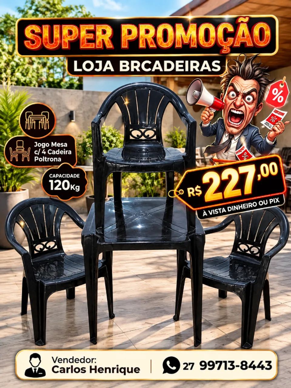 Jogo mesa plastico + 4 cadeira plástico poltrona 