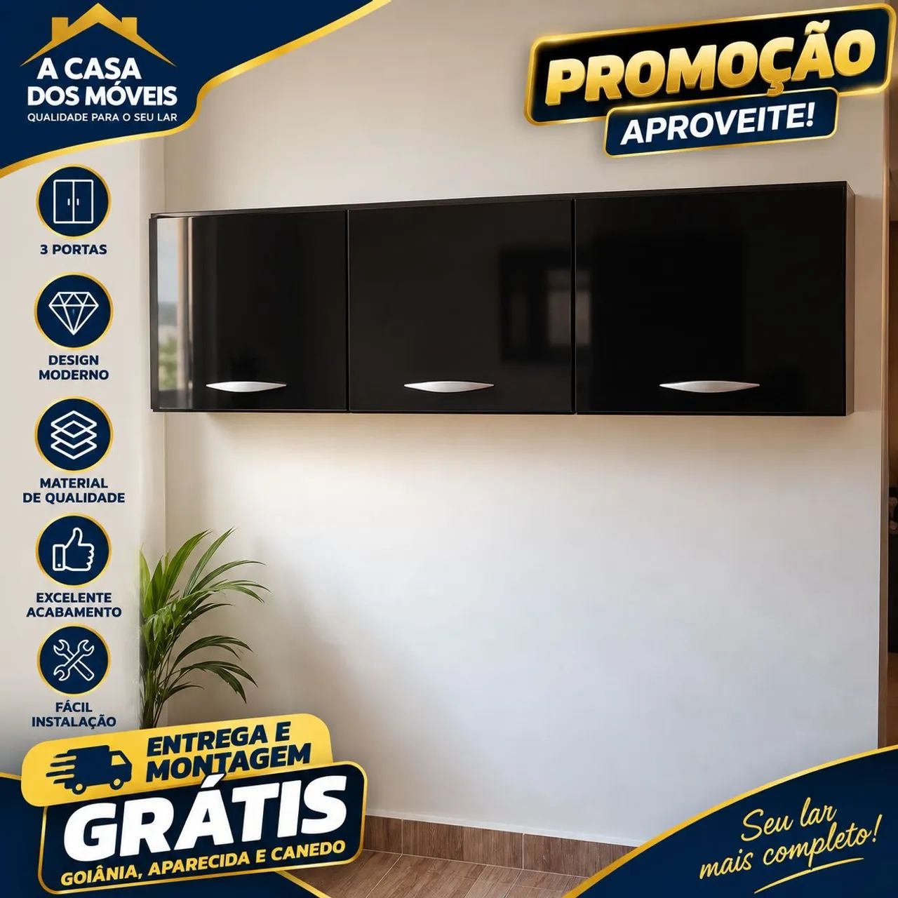 Armário aéreo Poquema - Preto 