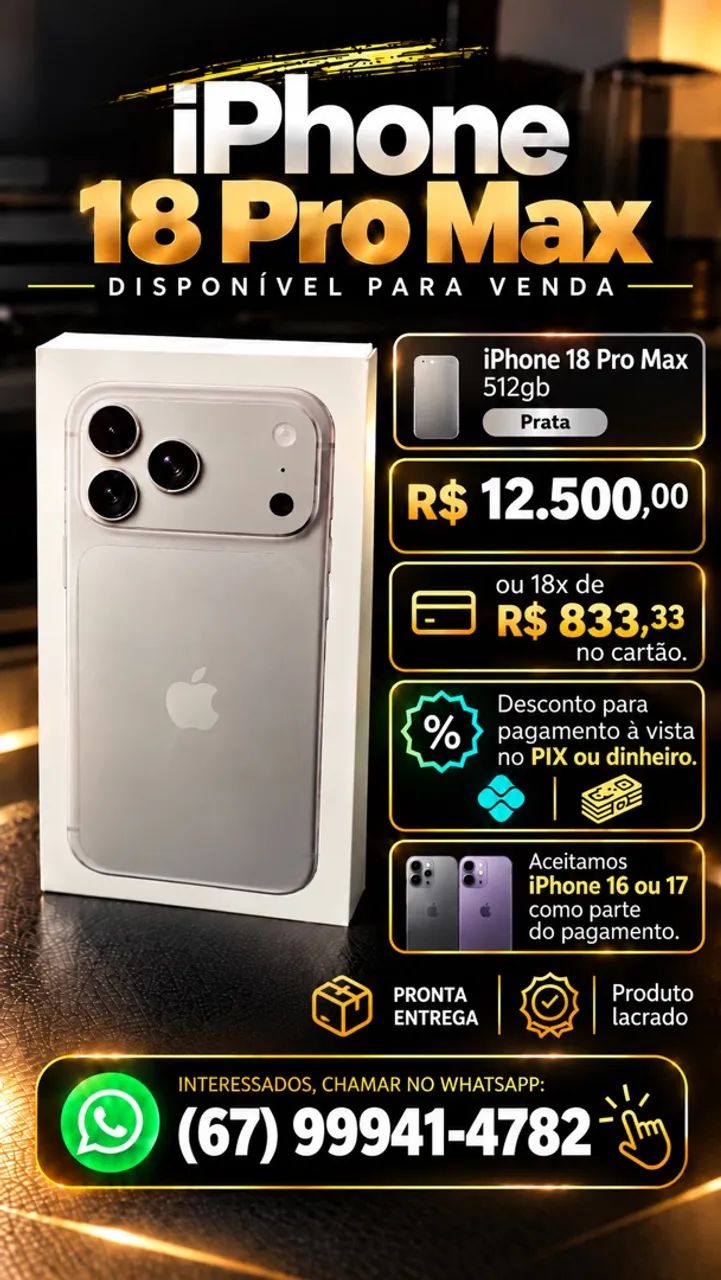 iPhone 18 Pro Max 512gb Prata LACRADO