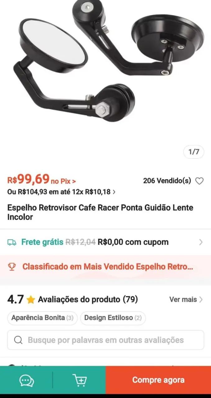 Retrovisor custom de ponta de guidom. - Foto 4