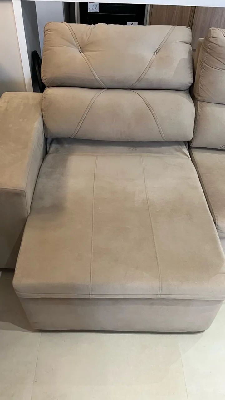Sofá Retrátil Bege Suede - Foto 2