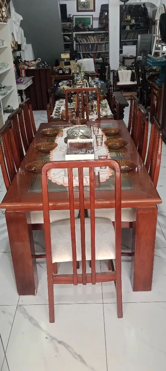 Mesa 8 lugares madeira com tampo de vidro ENTREGA GRATIS  - Foto 2
