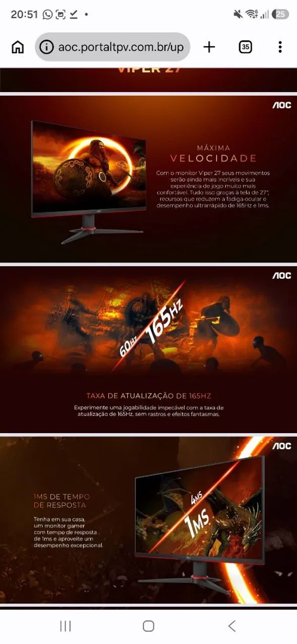 Monitor 27G2SE AOC VIPER 165hz 1ms  - Foto 4