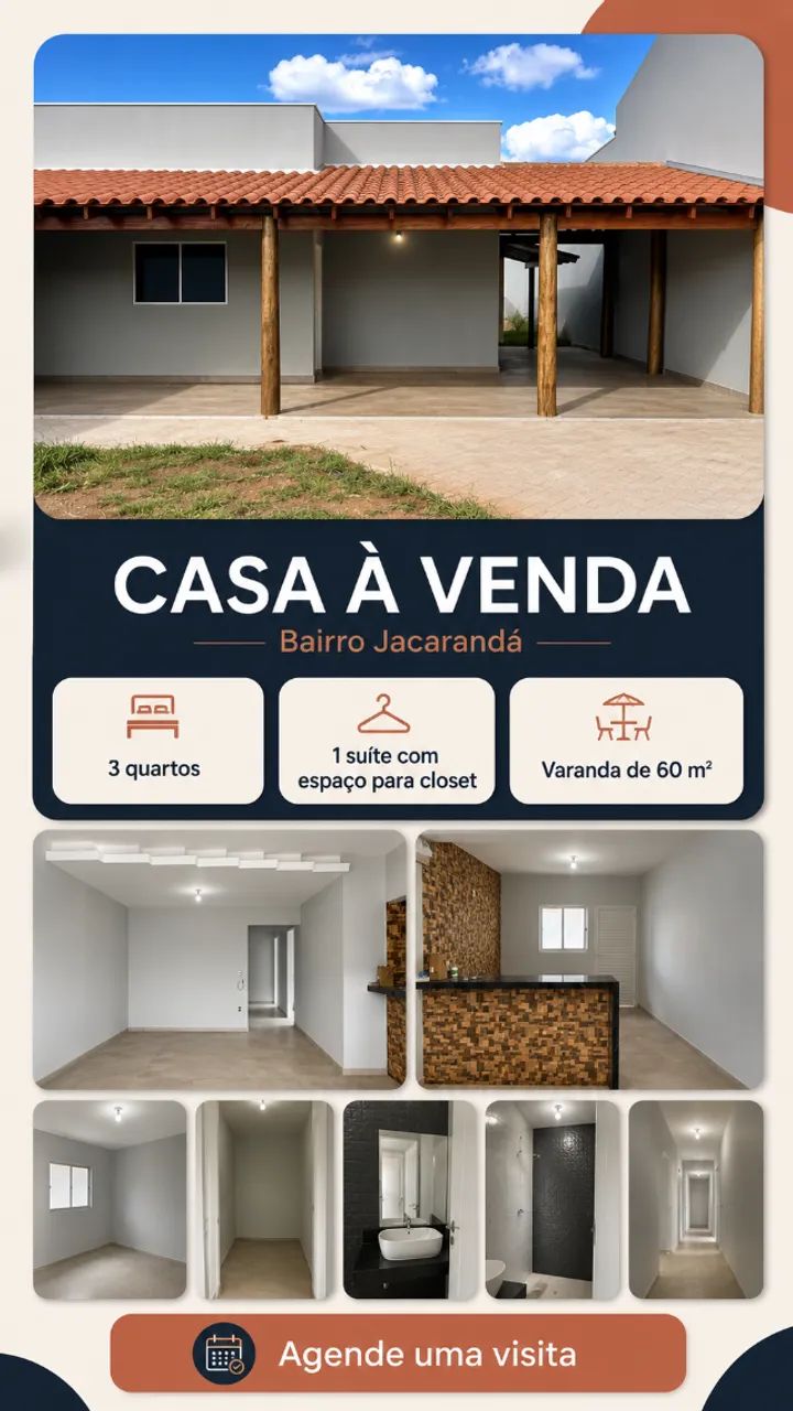 Casa no Bairro Jacarandá com 3 quartos, suíte e varanda de 60 m²