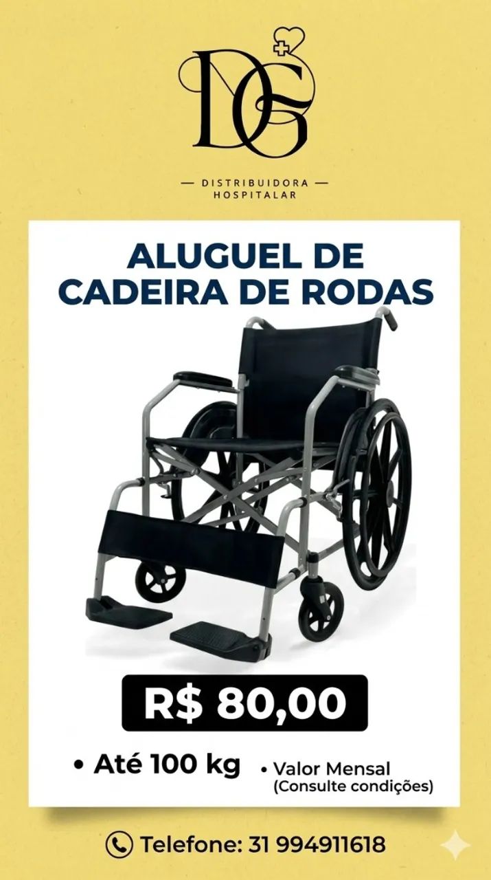 ALUGUEL DE CADEIRA DE RODAS 100KG