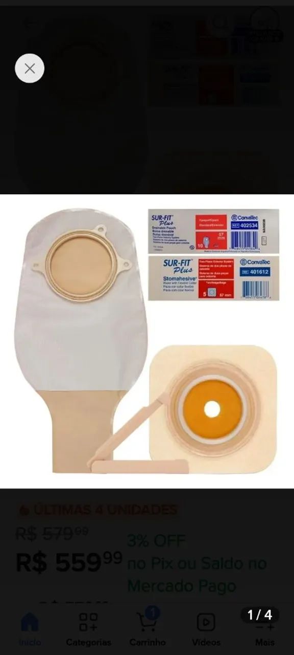 KIT BOLSAS E PLACAS DE COLOSTOMIA