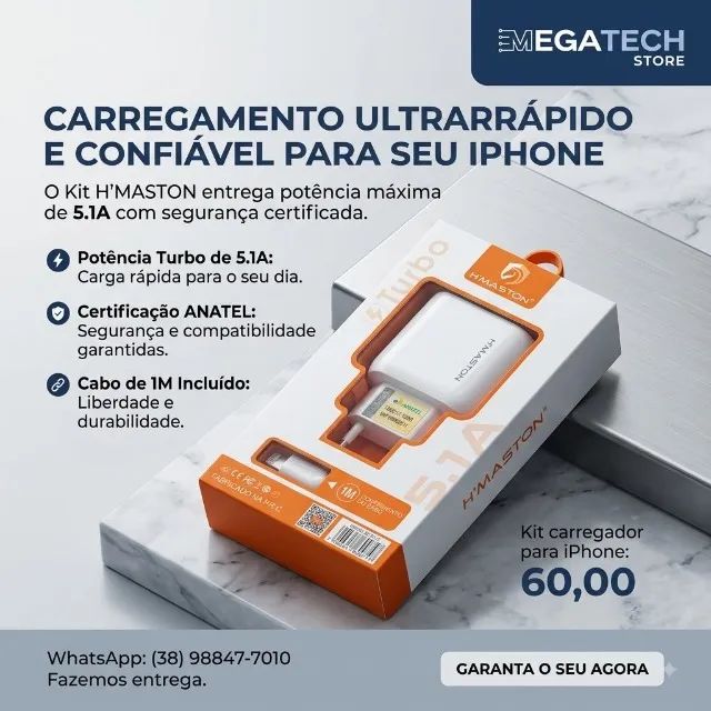 KIT CARREGADOR PARA IPHONE 