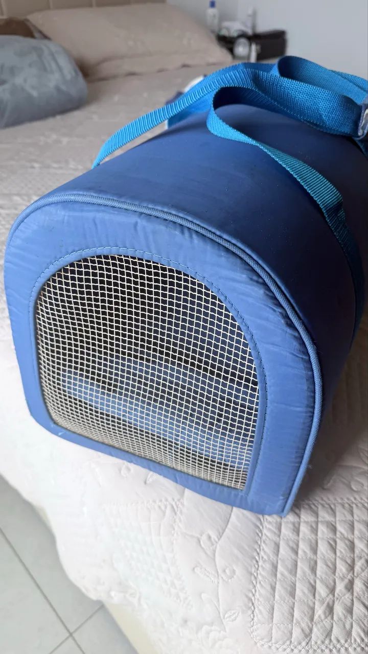 Bolsa De Transporte Para Cães E Gatos Em Nylon - Azul  - Foto 3