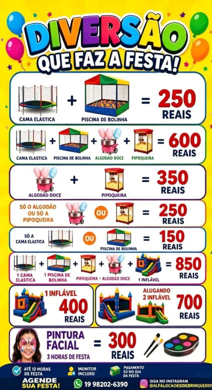 Brinquedos, pipoca e algodão doce