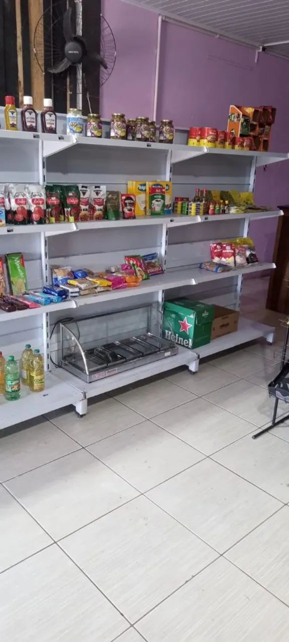 Gondola de supermercado branca prateleira 