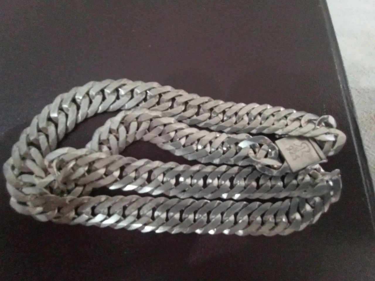 CORRENTE MASCULINO DE PRATA BATIDA. - Foto 2