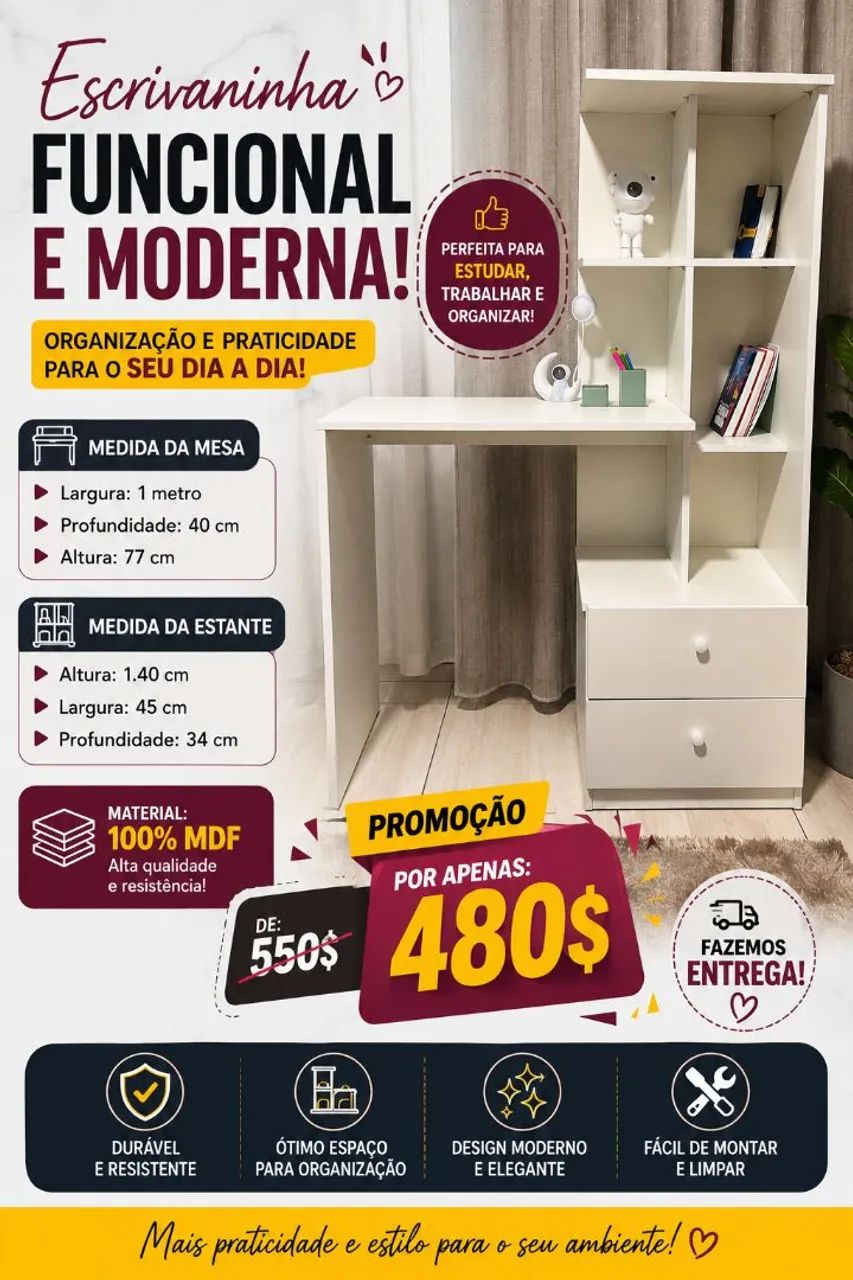 Escrivaninha com estante  - Foto 2