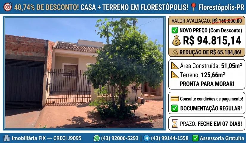 ? VENDA ONLINE ? CASA PRONTA! FLORESTÓPOLIS-PR!