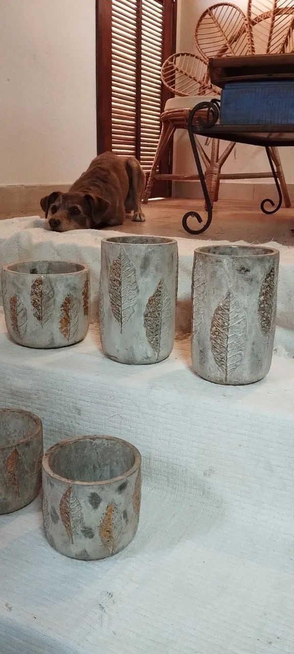 Conjunto com 9 Cachepôs em Cimento Trabalhado (Novos) - Decoração Rústica e Sofisticada - Foto 5