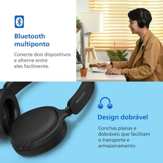 Headphone Bluetooth Philips TAH2300BK/00 Over-Ear - Até 55 Horas de Bateria - Foto 6
