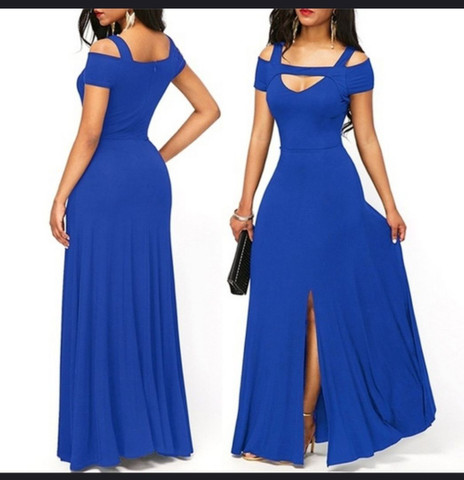 vestido azul royal longo com fenda