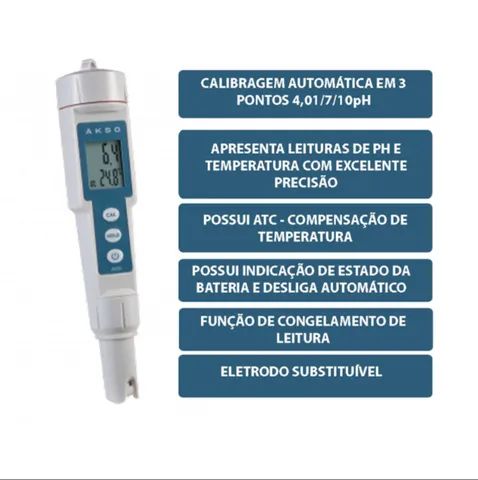 Phmetro de Bolso Compensação Automática de Temperatura Faixa pH 0 a 14 - Akso