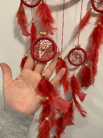 Filtro dos sonhos (dream catcher) 50 cm vermelho - Foto 3