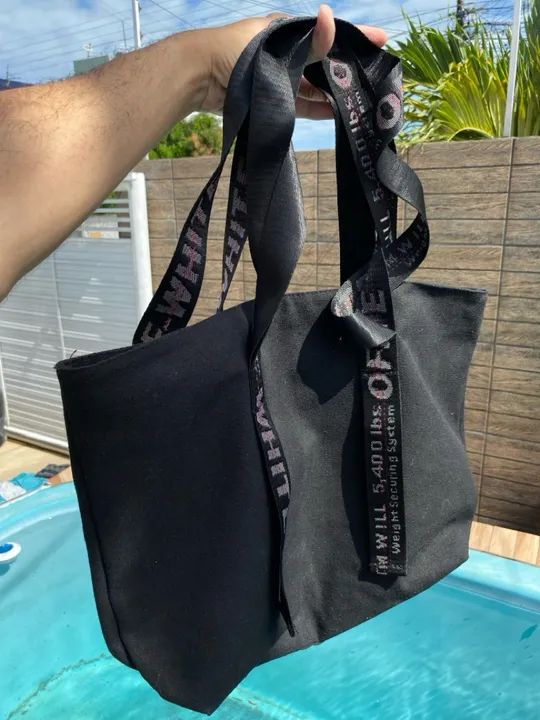 Bolsa tote com mesh e estampa de logo off white  - Foto 3