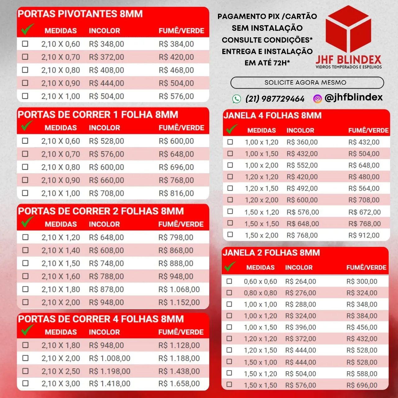 Porta Pivotante/ Correr / Janelas Blindex
