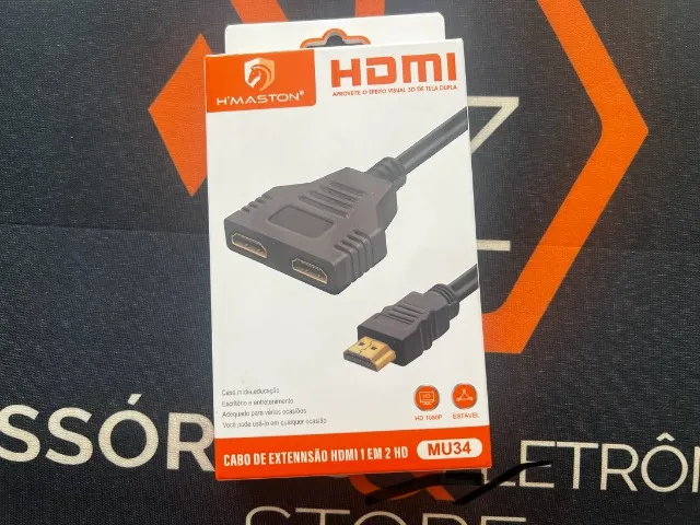 Duplicador Hdmi 1 Entrada 2 Saídas + 2 Cabo Hdmi Full Hd