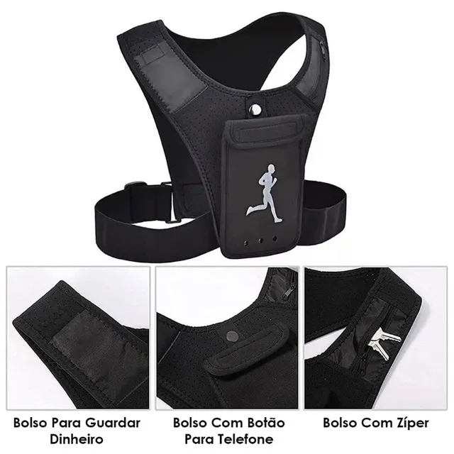 Colete Refletivo Esportivo Para Corrida Com Suporte Telefone Com Bolsos