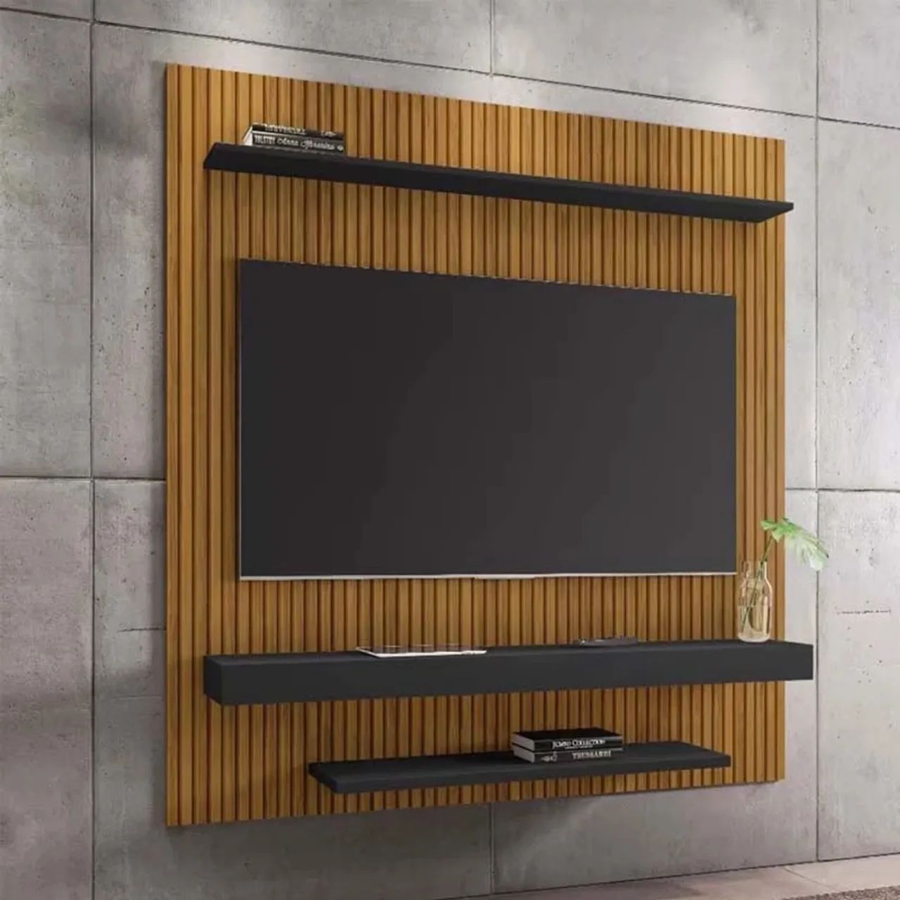 Painel para TV Ripado com Prateleiras rf654